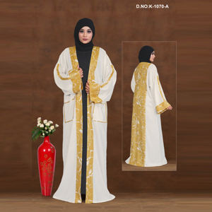 <b>Women</b> Designer Open Front Linen <b>Shrug</b> with Printed Panel Full Length Modest Outerwear - Product Image 2