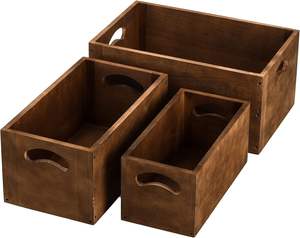 Juego de 3 cajas de madera anidadas Caja de madera con asa Rústico Marrón Decorativo Cajas de almacenamiento de madera Contenedor apilable - Product Image 3