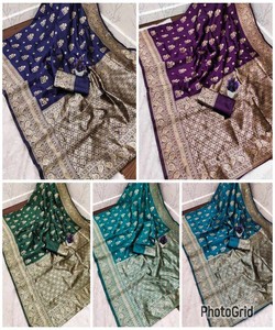 BANARASI SAREE DE SEDA LICHI MODERNO CON BLUSA DESCOSADA DESPIECE DE FIESTA PRECIO AL POR MAYOR ROPA ÉTNICA BANARSHI SAREE INDIO - Product Image 2