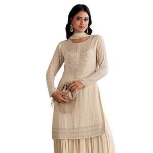 Ivory <b>Kurta</b> Palazzo Suit With Cutdana And Sequins Work Wholesale <b>Women</b> Ethnic Apparel OEM Factory Bulk Supplier Custom Fashion - Product Image 4