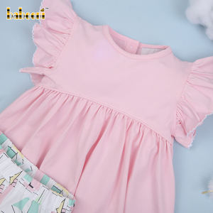 Ensemble court pour filles rose de luxe imprimé voilier 100% coton OEM ODM Vêtements pour enfants smockés Vente en gros Babeeni BB2998 - Product Image 3