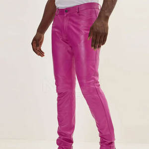 กางเกงหนังผู้ชายขายส่ง MOQ ต่ำ รับผลิตตามแบบ ดีไซน์ล่าสุด กางเกงหนังผู้ชายแบบฟอก สำหรับขายออนไลน์ - Product Image 2