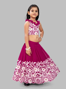Shoryam - Lehenga Choli de Flores para Niñas, Ropa Étnica, Bordado Floral Marrón, Cuello con Volantes, Completamente Cosido, para Fiestas - Product Image 4