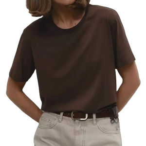 Verano 100% algodón Mujer camiseta de fondo básico de moda señora manga corta suelta Tops camisas sólido 230G Tops - Product Image 2