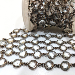 Bisel de Cristal Natural Cuarzo Briolette Forma de Moneda 9mm Con Cadena de Conector Material de Latón Vendido por Pie para Fabricación de Joyas - Product Image 1