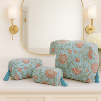 Ensemble de 3 pièces en coton matelassé imprimé à la main par des artisans indiens, écologique, pour sac, durable, lavable, multi-usages, voyage