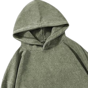 Sweat à Capuche Homme Vert Acid Wash Oversized Streetwear Heavyweight Cotton Fleece Drop Shoulder Vintage Pullover Casual Sweatshirt - Product Image 2