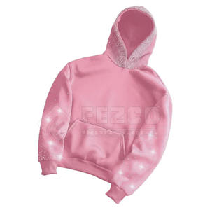 Mode à la mode hiver hommes strass à capuche avec logo personnalisé imprimé couleur unie tissu polaire conception personnalisable - Product Image 3