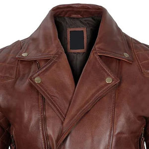 Chaqueta Varsity de Alta Calidad para Hombre, Cuello Alto, Cuero Genuino Marrón, Personalizable, Forro de Lona Acolchado, Bolsillo Frontal con Cremallera, Tejido - Product Image 5