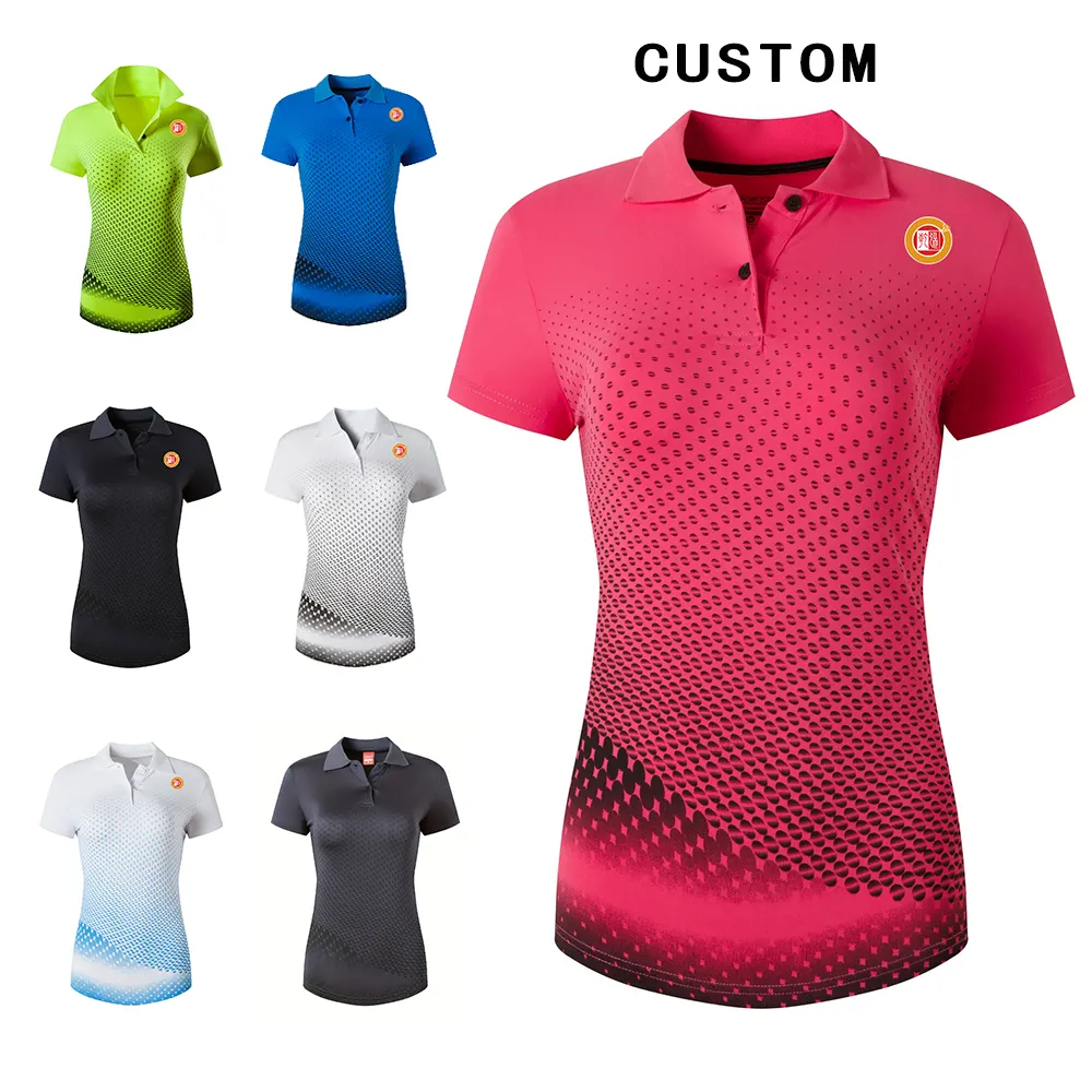 Senhoras personalizadas Manga Curta Polo Tee Secagem Rápida Zipado Camisa Polo Ao Ar Livre Para Camisas De Golfe De Tênis Roupas Femininas