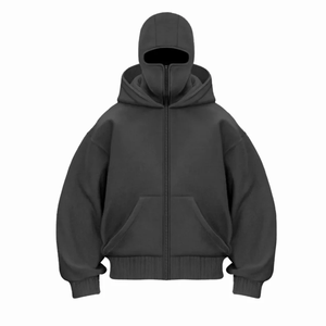 Logo personnalisé brodé Double capuche Winter Ninja Hoodies Plus Size Heavy Full Zip Balaclava Hoodie Mens Eco-Friendly 100% Cotton - Product Image 2