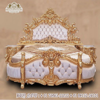 Lit de style baroque de qualité supérieure, taille Queen, avec sculptures en bois modernes, tabourets de chevet, dossier haut, sculpté à la main, style Maharaja, personnalisé