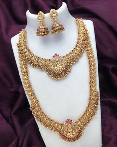 Joyería del templo chapado en oro Lakshmi collar conjunto diosa antigua Lakshmi moneda collar con pendientes para mujer - Product Image 2