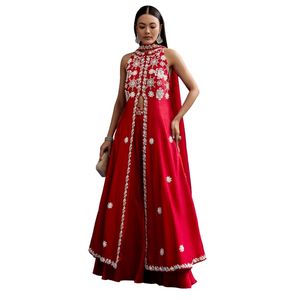 Costume Palazzo Rouge Avec Miroir Et Moti Work Slit Kurta Vente En Gros Vêtements Ethniques Pour Femmes OEM Vêtements Usine Fournisseur En Gros - Product Image 1
