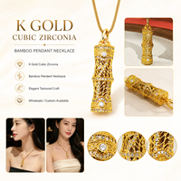 Collier en or K avec zircone cubique, chaîne ethnique en corde et pendentif bambou, bijoux de mariée pour boutique de cadeaux, vente en gros, personnalisable