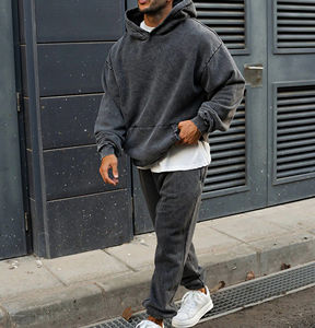 Survêtement délavé à l'acide, surdimensionné et épais, survêtement 100% coton, pull pour hommes, avec logo imprimé bouffant personnalisé, nouvel arrivage - Product Image 6