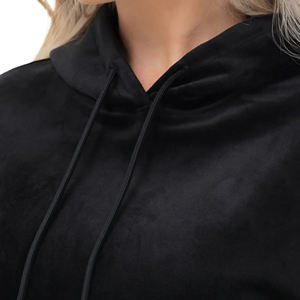 Custom Women's <b>Hoodie</b> Cropped <b>Black</b> Velour Sweatshirt Wholesale Manufacturer Logo Pullover <b>Plain</b> Solid Blank Heavyweight Badge - Product Image 5