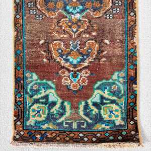 Vintage Rug, Small 1.3x3.3 ft Turkish Rug, <b>Brown</b> Camouflage <b>Wool</b> Rug - Product Image 4
