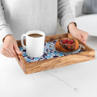 Plateau de service rectangulaire tendance en céramique ArtisRaw personnalisable avec logo sur mesure, en bois d'olivier, 12,59x8,66 pouces, chic pour table basse ou ottoman