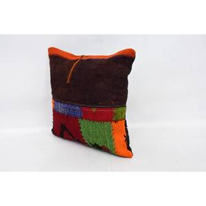 Kilim de lana multicolor, almohada decorativa de 18x18 pulgadas tejida con patrón de hojas esponjosas Vintage, cojín de acento de 16x16 - Product Image 4