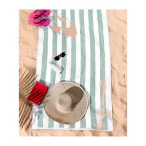 Double Face Striped Resort Collection Peluche Confort 100% Coton Brodé Séchage Rapide Eco Friendly GOTS Certified Beach Towel - Product Image 5