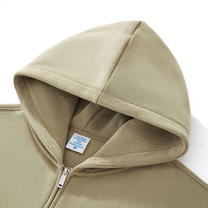 Sweat à capuche zippé beige d'hiver avec poche kangourou, motif uni tricoté, technique délavée - Product Image 3