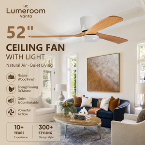 USA In Stock Modern 52 Inch Wood <b>Ceiling</b> Fan with <b>Light</b> Solid Wood Blades Quiet DC Motor <b>Remote</b> <b>Control</b> for Living Room - Product Image 1