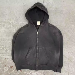 Sweat-shirt d'hiver personnalisable en coton 100% de haute qualité, délavé à l'acide, avec fermeture éclair, broderie vieillie, style streetwear, écologique - Product Image 4