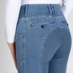 กางเกงขี่ม้าผ้ายีนส์แบบพรีเมี่ยมสำหรับผู้หญิงเสื้อผ้ายืดได้4ทางกางเกงเลกกิ้งสำหรับขี่ม้าขายส่ง - Product Image 4
