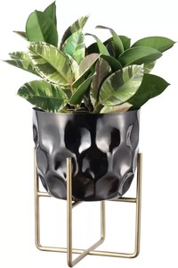 Maceta de metal martillado con diamante negro con soporte para restaurante, hogar, hotel, uso a granel - Product Image 2