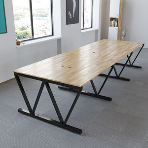 SFVC007-6-Seater Minimalist Design Wood Rubber Cluster <b>Table</b> with Iron V-Shaped Legs - Product Image 5