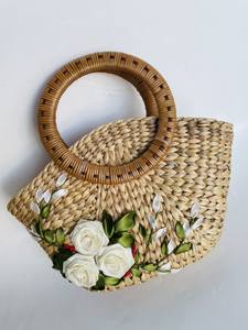 Sac à main en jacinthe d'eau naturelle fait à la main élégant audacieux déclaration de mode écologique avec deux poignées nouvelle Collection d'été - Product Image 6