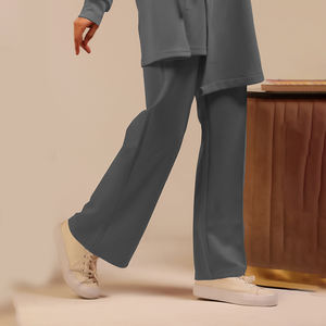 Pantalones de color gris con logotipo personalizado, de alta calidad, de color sólido, pantalones de traje musulmán, cómodos, modestos, pantalones deportivos para mujeres musulmanas en venta. - Product Image 3