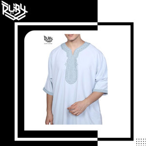 Ventes chaudes 2024, thobes arabes traditionnels ethniques, tissu respirant, quantité en gros, fabrication artisanale, manches courtes, automne printemps, musulman - Product Image 3