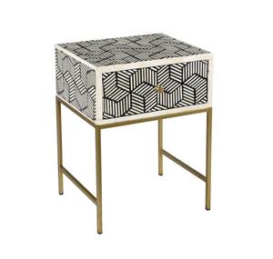 Table de chevet artisanale en incrustation d'os avec tiroirs Table de chevet élégante avec incrustation florale complexe par Artisan Craft - Product Image 1