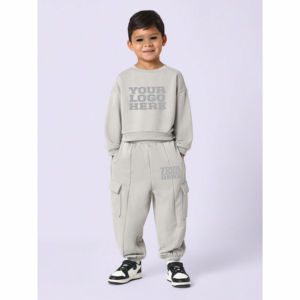 Wholesale Custom Logo Casual Lightweight Breathable Kids Winter Fleece Sweater Two-Piece Tracksuit Set for <b>Boys</b> Girls Unisex - Product Image 3