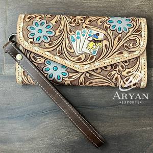 Nueva llegada hecha a mano de cuero de vaca con diseño de vaquero y tarjeta de embrague multiusos Cartera de cuero genuino para mujer - Product Image 1