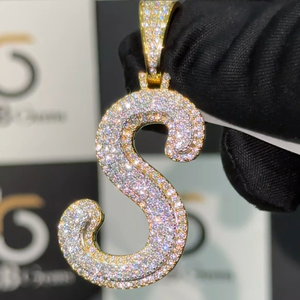 Colgante Fino VVS Moissanite para Hombre, Chapado en Oro, Totalmente Engastado, Letra S, Joyería Personalizada con Nombre, Estilo Hip Hop Cristiano - Product Image 4