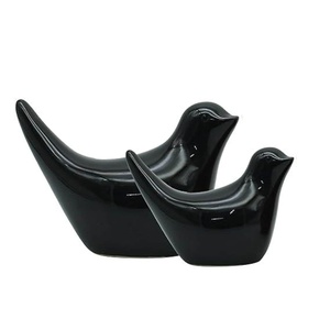 Figurines d'oiseaux en céramique noire brillante |   Décoration d'intérieur minimaliste nordique - Product Image 4