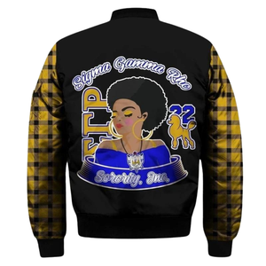 Veste universitaire en satin grec Sigma Gamma Rho SGRho bleu royal or 1922 Veste de mode féminine de la sororité - Product Image 2