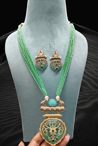 Kundan meena ensemble de bijoux pour femmes et filles avec couche multicolore Mala Long collier boucles d'oreilles pour les fêtes et les cadeaux - Product Image 3