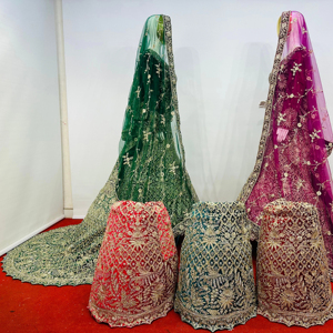 7 diseños reales en 5 colores para novias Lehenga de corte de terciopelo de diseñador con trabajo pesado completo y Grand Trail - Product Image 1