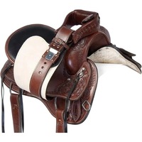 Selle de cheval durable en bois pour le travail quotidien à la ferme, entraînement professionnel, avec siège large, design en cuir véritable de style western