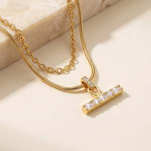 สร้อยคอแฟชั่นแบบมีชั้นๆ รูปตัว T แบบสองเส้น สไตล์แอนดี้ พร้อมจี้ - Product Image 2
