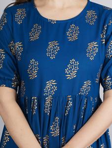 Ocasión Wear Nueva colección India Ecológico Vintage Mujer Manga corta Hasta el suelo Volantes Vestido cómodo natural - Product Image 2