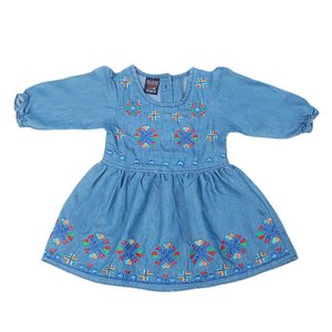 Girls Embroidered Denim Frock - Light Blue - Product Image 3