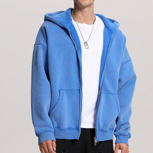 Sweat-shirts à capuche délavés OEM, style boxy, courts, zippés, streetwear, lourds, unis, à capuche, délavés, pour hommes - Product Image 1