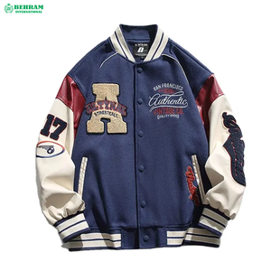 Chaqueta Varsity de Lana Personalizada de Alta Calidad para Hombre, Cuello Alto, Color Sólido, Talla Grande, Lona, Estilo Urbano, Transpirable, Resistente al Viento - Product Image 5
