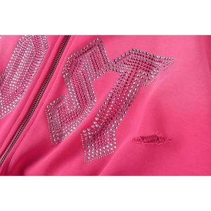 Haute qualité perdu complexité rose délavé fermeture éclair diamant clouté logo imprimé lavage homme et femme à capuche - Product Image 4