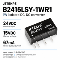 Convertisseur CC isolé JETEKPS B2415LSY-1WR1 1W, 24V vers 15V, isolation 1500V, 67mA, module d'alimentation SIP non régulé, efficacité 88%, RoHS